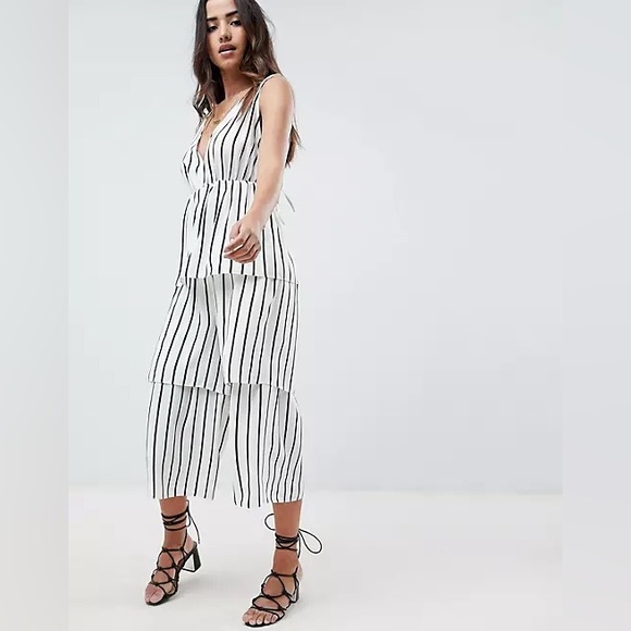ASOS DESIGN Stripe Tiered Leg Jumpsuit | Black and white - Picture 2 of 4